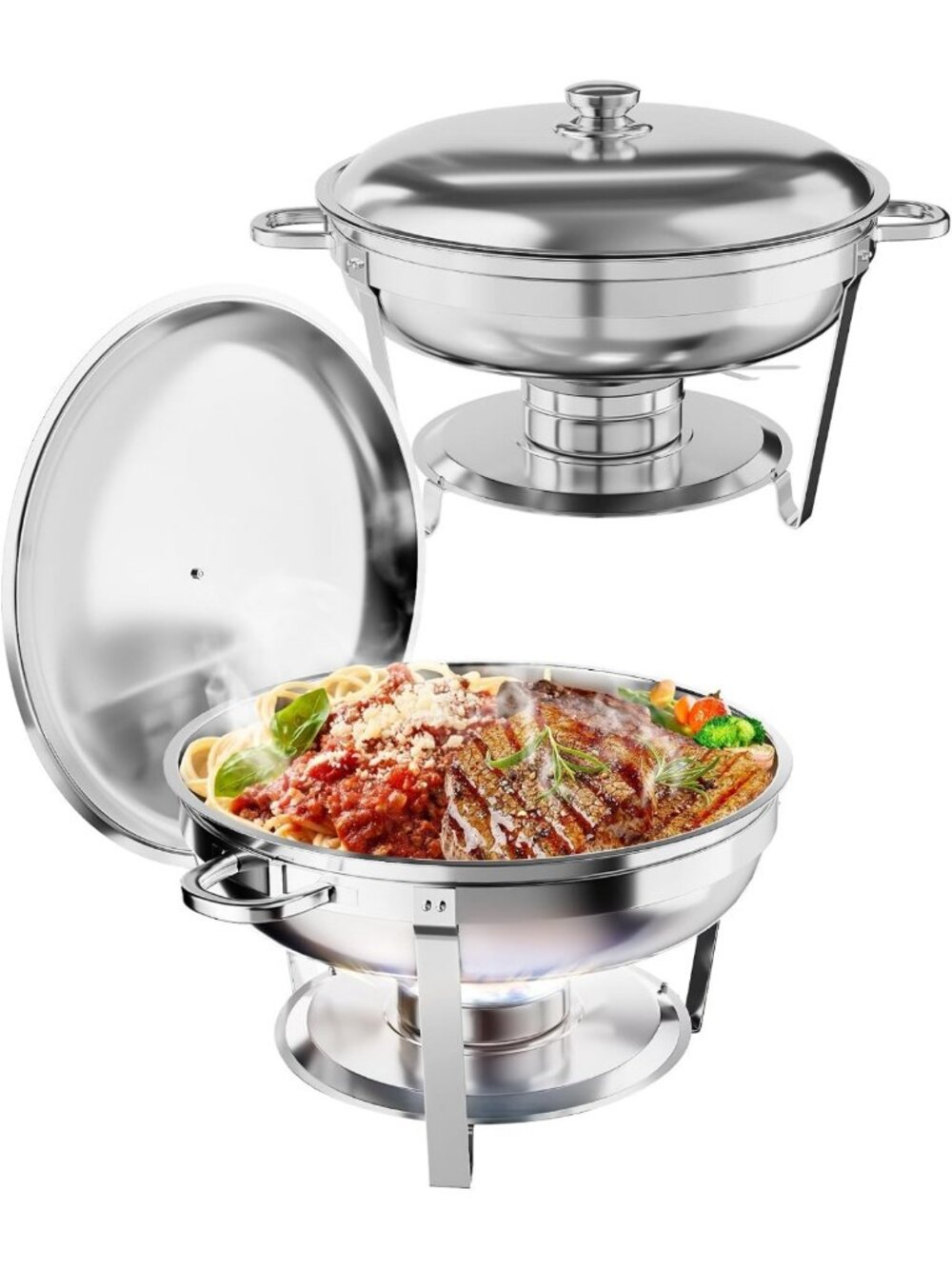 Set of 2 Round Stainless Steel Chafing Dishes - Buffet Food Warmers for Catering